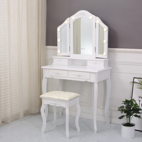 WHITE VANITY WITH STOOL & SPARKLE LED LIGHTS