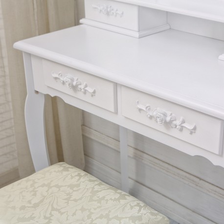 WHITE DRESSING TABLE WITH STOOL AND LED LIGHTS