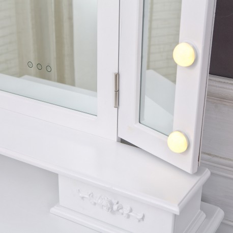 WHITE VANITY WITH STOOL & SPARKLE LED LIGHTS