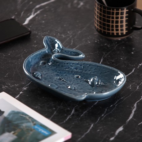 BLUE CERAMIC WHALE FIGURE