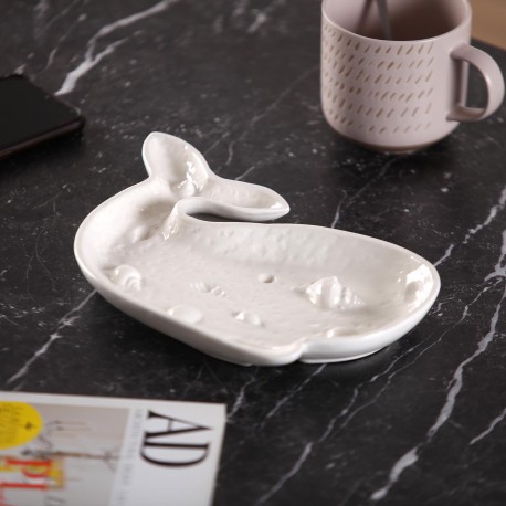 WHITE CERAMIC WHALE FIGURE