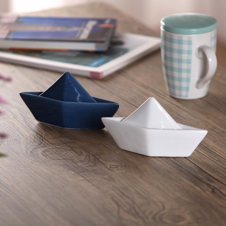 BLUE CERAMIC BOAT FIGURE
