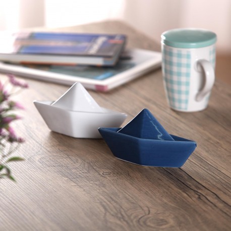 WHITE CERAMIC BOAT FIGURE