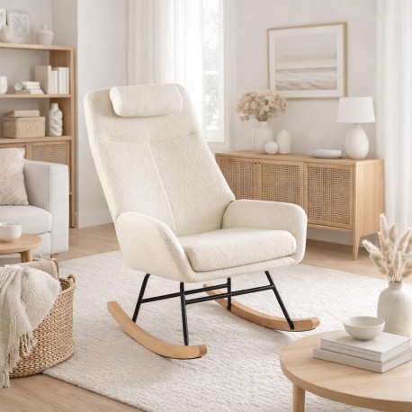 ROCKING CHAIR WITH BEIGE CUSHION