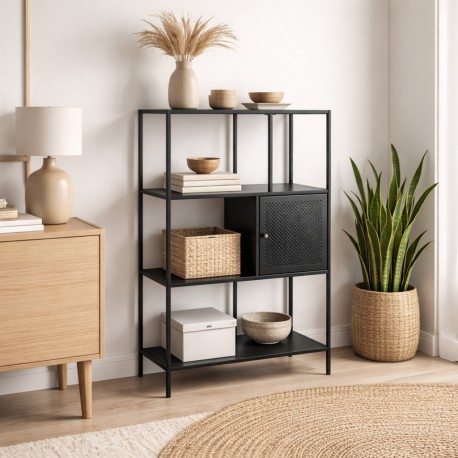 BLACK 4-SHELF UNIT WITH DRAWER