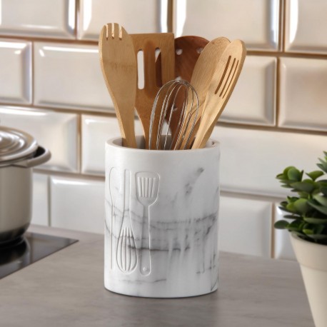 LARGE WHITE MARBLE "VITI" UTENSIL HOLDER
