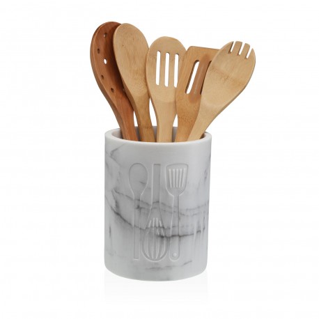 LARGE WHITE MARBLE "VITI" UTENSIL HOLDER