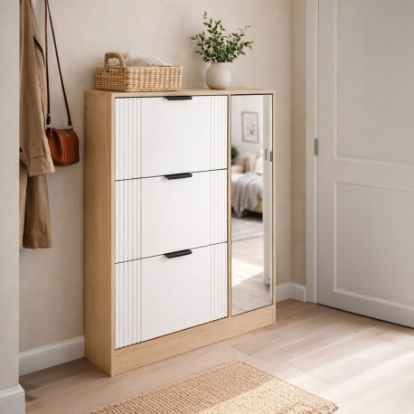 SHOE CABINET 3 DOORS WITH MIRROR CABINET