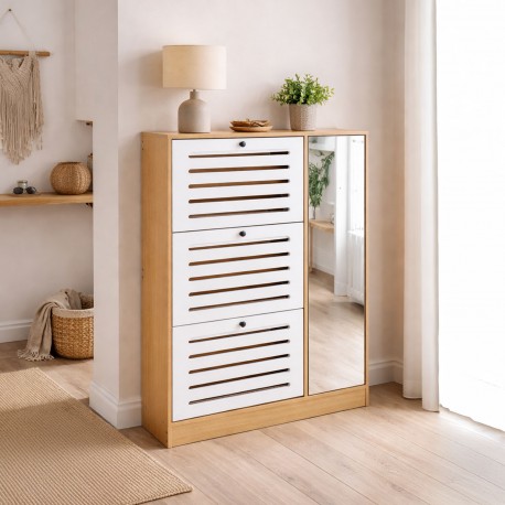 SHOE CABINET 3 DOORS WITH MIRROR CABINET