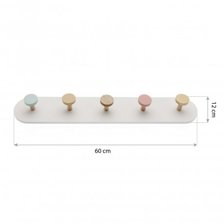 WALL COAT RACK PASTEL 5 HOOKS