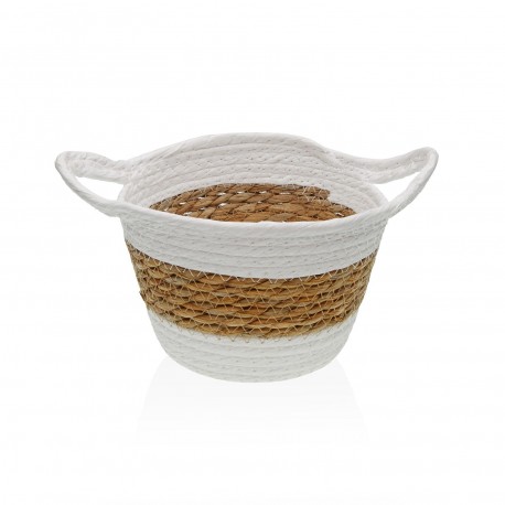 WHITE NATURAL FIBRE BASKET WITH HANDLES 19CM