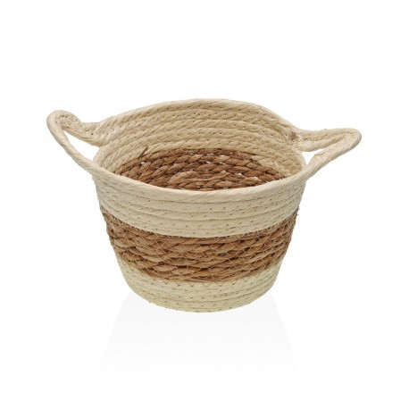 BEIGE NATURAL FIBRE BASKET WITH HANDLES 19CM