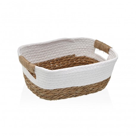 WHITE NATURAL FIBRE BASKET WITH HANDLES 27X20CM