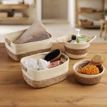 BEIGE NATURAL FIBRE BASKET WITH HANDLES 31X23CM