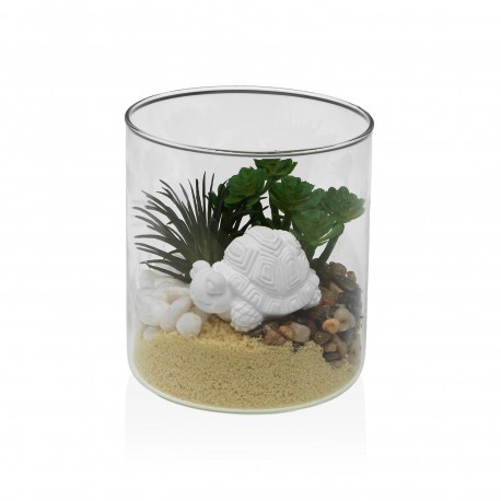 GLASS POT WITH PLANT AND TURTLE