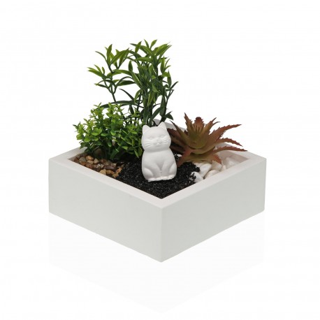 CEMENT POT WITH PLANT AND CAT