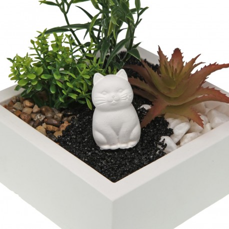 CEMENT POT WITH PLANT AND CAT