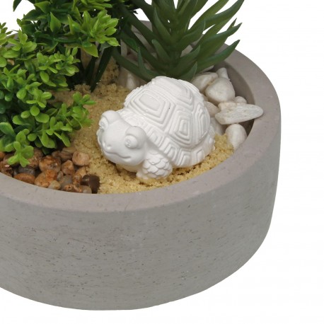 CEMENT POT WITH PLANT AND TURTLE