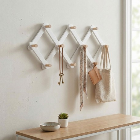 EXPANDABLE WALL COAT RACK WHITE WOOD