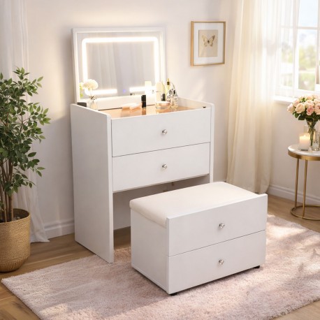 DRESSING TABLE WITH BENCH, 3 DRAWERS, LED