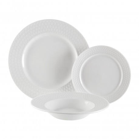 18-PIECE WHITE WICKER EMBOSSED DINNER SET