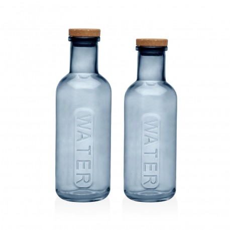 BLUE GLASS BOTTLE WITH CORK LID