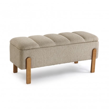 BEIGE UPHOLSTERED STORAGE END BED BENCH