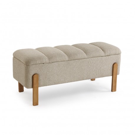 BEIGE UPHOLSTERED STORAGE END BED BENCH