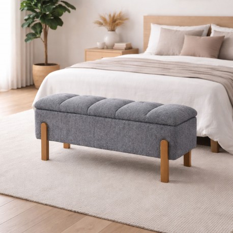 LIGHT GREY UPHOLSTERED STORAGE END BED BENCH