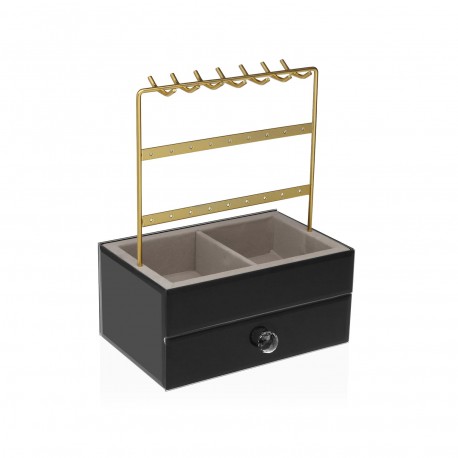 GOLD METAL JEWELLERY BOX, BLACK WOOD BASE