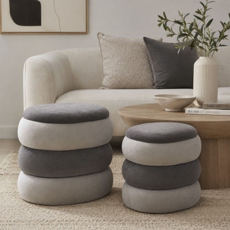 SET OF 2 GREY POUFFES