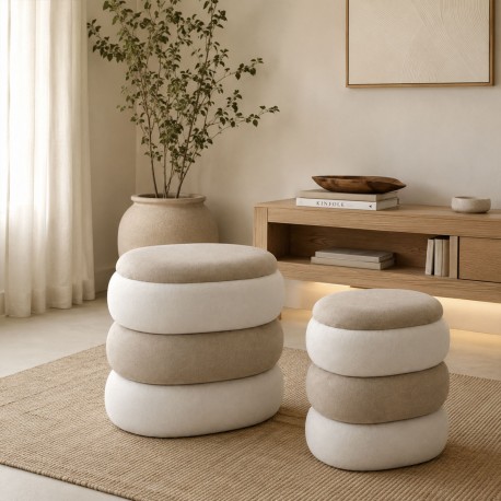 SET OF 2 BEIGE POUFFES