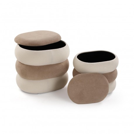SET OF 2 BEIGE POUFFES