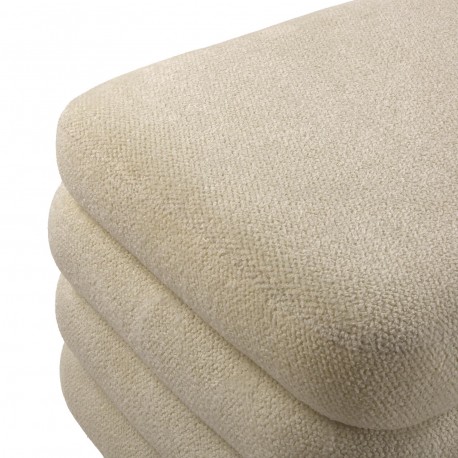 BEIGE END BED BENCH & 2 POUFFES SET