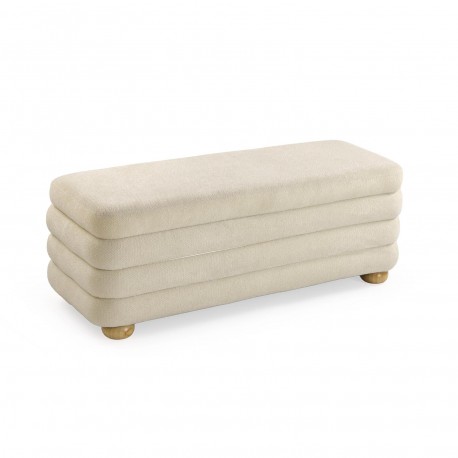 BEIGE END BED BENCH & 2 POUFFES SET