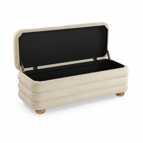 BEIGE END BED BENCH & 2 POUFFES SET