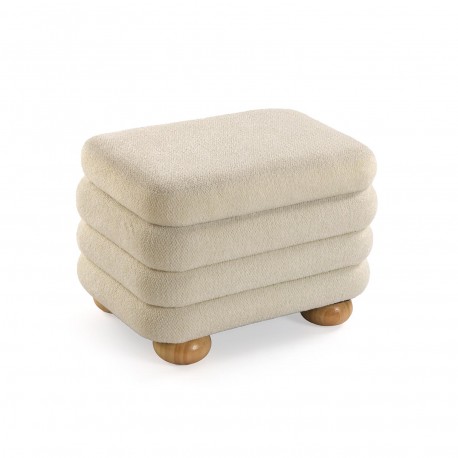 BEIGE END BED BENCH & 2 POUFFES SET