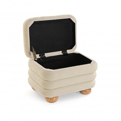 BEIGE END BED BENCH & 2 POUFFES SET