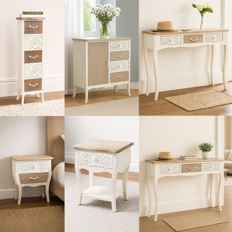 RUSTIC WHITE CHEST 4 DRAWERS/1 DOOR